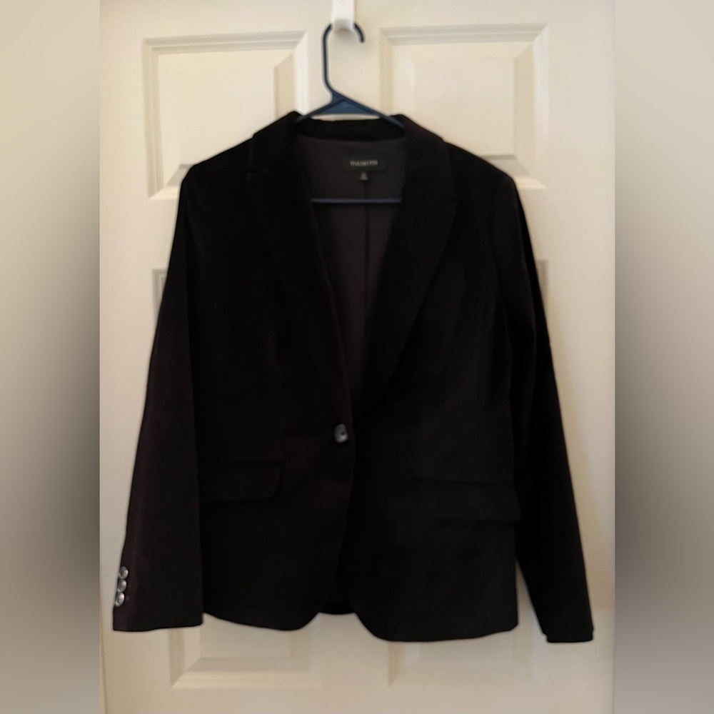 Women’s Talbots Black Velvet Dressy Blazer Jacket single Button Holiday 10